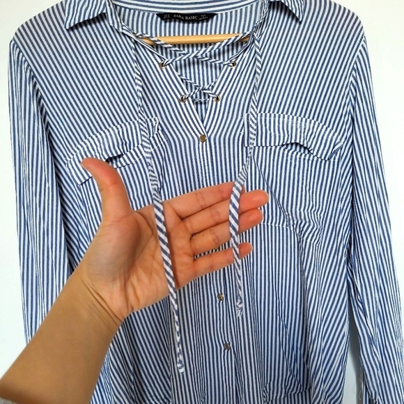 Zara Striped Button-Down Pocket Shirt Blouse - Picture 7 of 13